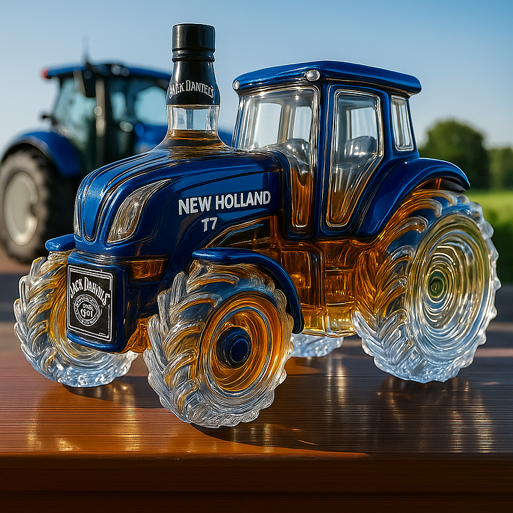 Classic whisky bottle in the shape of a New Holland T7 tractor