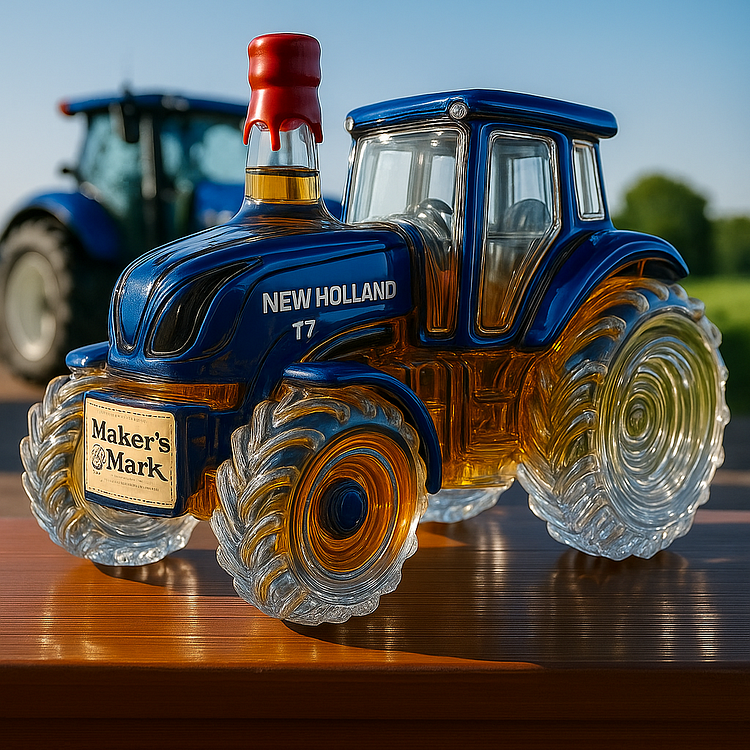 Classic whisky bottle in the shape of a New Holland T7 tractor
