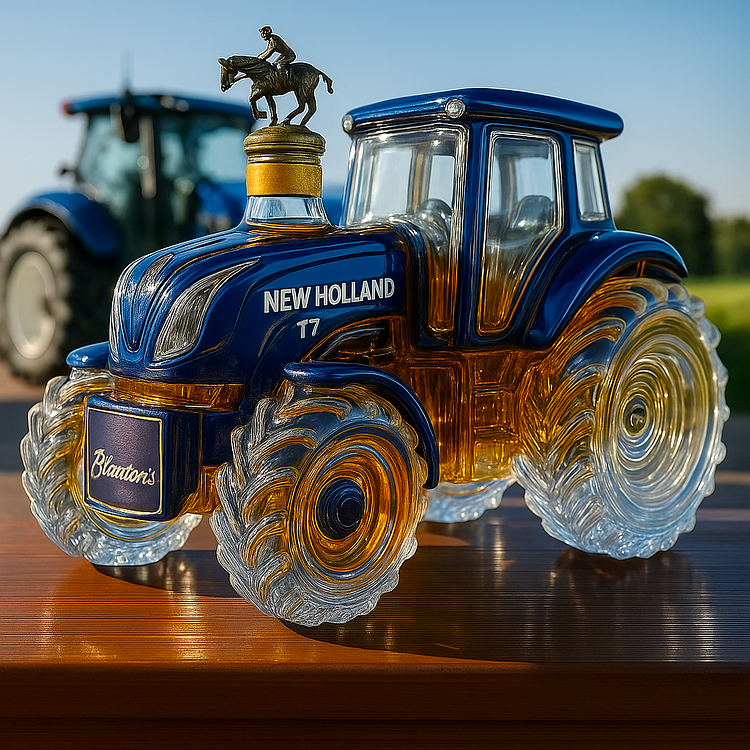 Classic whisky bottle in the shape of a New Holland T7 tractor